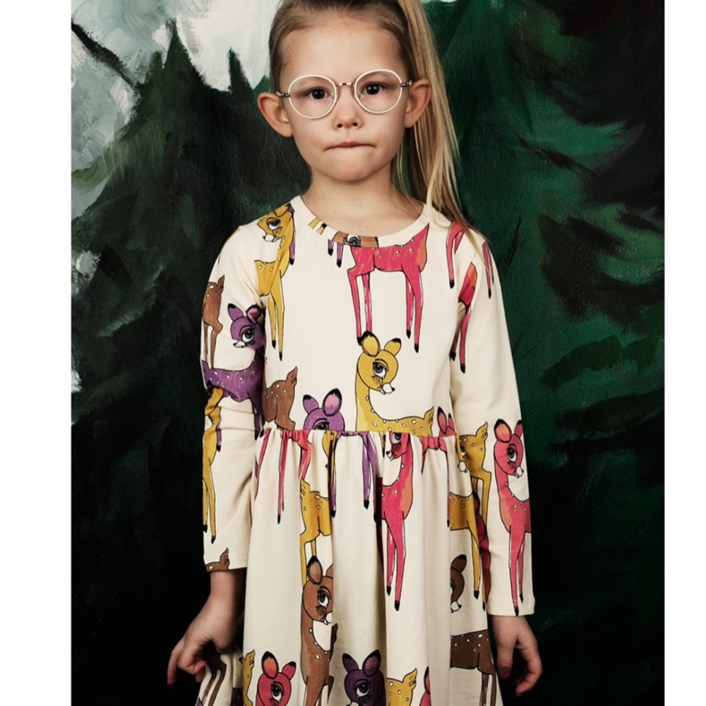 Mini Rodini Designer Baby Roe Dear Dress Organic Cotton Size 92/98 1.5-3 years